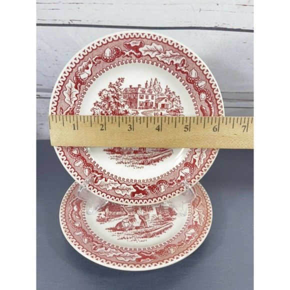 2 Royal China Memory Lane Pink Red Bread & Butter Plates - Picture 3 of 4